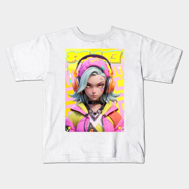 HEADPHONE GAL 9K - NEOTOKIO3 100%ドPE / DOPE | Anime Manga Otaku Culture Pop Art 3D | PROUD OTAKU Kids T-Shirt by PROUD OTAKU